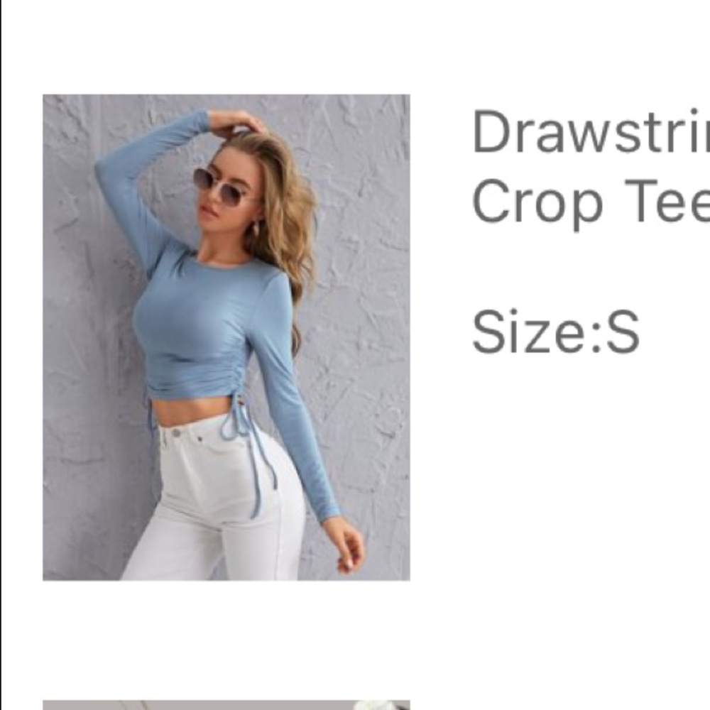 Drawstring Ruched Side Rib-Knit Crop Tee
